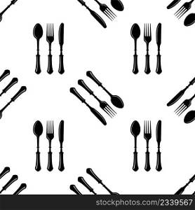 Cutlery Icon Seamless Pattern, Fork, Spoon And Knife Vector Art Illustration