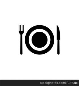 Cutlery Plate Fork and Knife. Flat Vector Icon illustration. Simple black symbol on white background. Cutlery Plate Fork and Knife sign design template for web and mobile UI element. Cutlery Plate Fork and Knife Flat Vector Icon