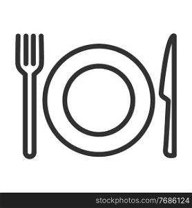 Cutlery plate, fork, knife. Simple food icon in trendy line style isolated on white background for web apps and mobile concept. Vector Illustration. EPS10. Cutlery plate, fork, knife. Simple food icon in trendy line style isolated on white background for web apps and mobile concept. Vector Illustration