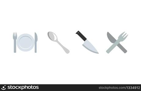 Cutlery set and plate. Fork spoon knife icons. Vector EPS 10