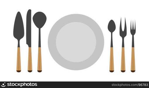 Cutlery set fork vector spoon knife isolated kitchen illustration plate table dinner restaurant icon