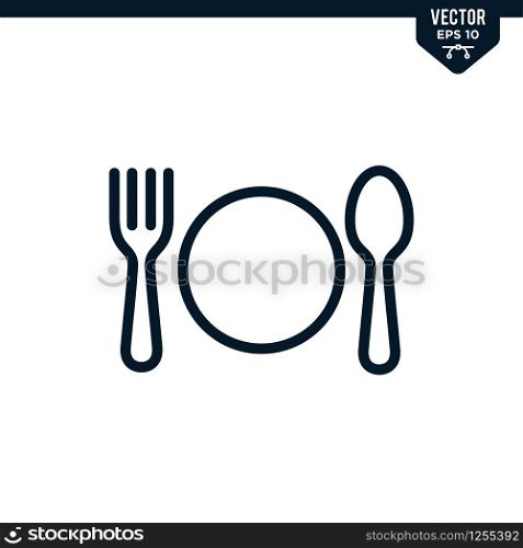 Cutlery Set icon collection in outlined or line art style, editable stroke vector
