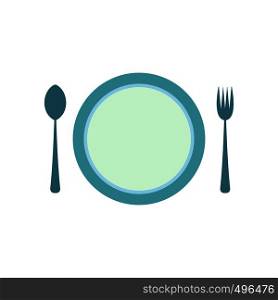 Cutlery set with plate flat icon isolated on white background. Cutlery set with plate flat icon