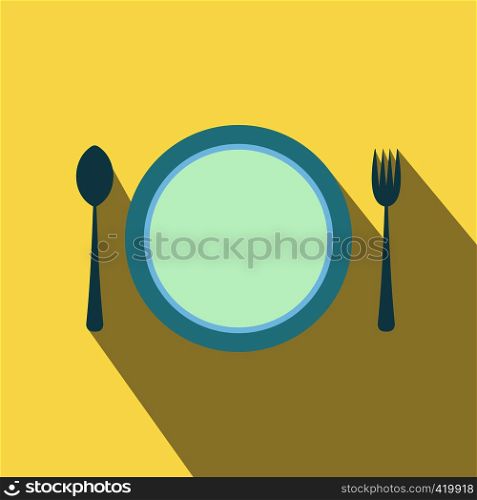 Cutlery set with plate flat icon on a beige background. Cutlery set with plate flat icon