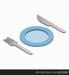 Cutlery set with plate isometric 3d icon on a white background. Cutlery set with plate isometric 3d icon