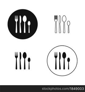 Cutlery sets isolated on white background. Fork, knife, tablespoon and teaspoon. Vector illustration