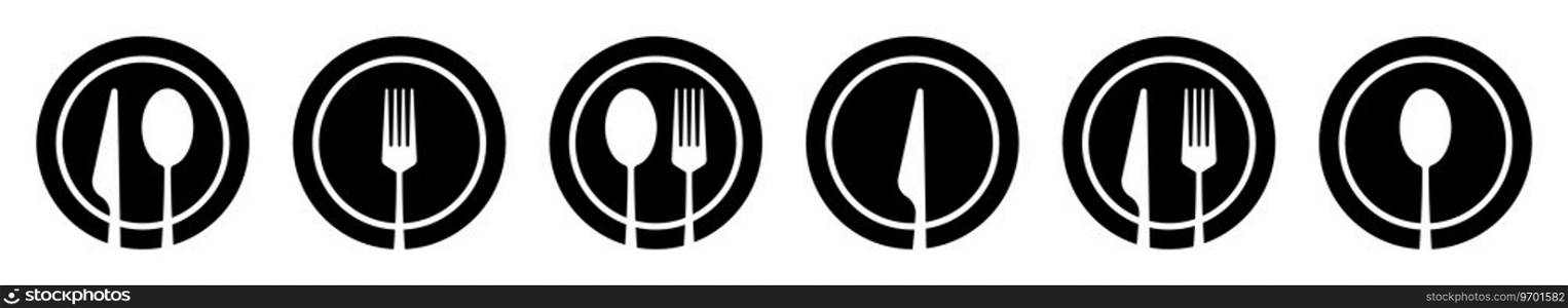 Cutlery silhouette. Silverware silhouettes. Fork, spoon and knife flat black vector icons. Fork spoon knife icon set. Vector