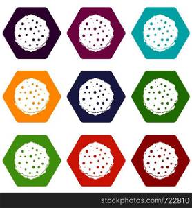 Cutlets icon set many color hexahedron isolated on white vector illustration. Cutlets icon set color hexahedron