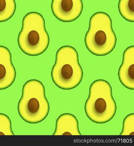 Cutted Ripe Avocado Seamless Pattern on Green Background. Cutted Ripe Avocado Seamless Pattern