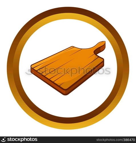 Cutting board vector icon in golden circle, cartoon style isolated on white background. Cutting board vector icon