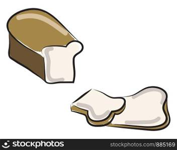 Cutting bread pieces, illustration, vector on white background.