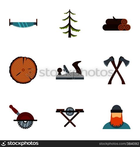 Cutting down trees icons set. Flat illustration of 9 cutting down trees vector icons for web. Cutting down trees icons set, flat style