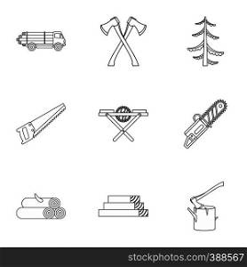 Cutting down trees icons set. Outline illustration of 9 cutting down trees vector icons for web. Cutting down trees icons set, outline style