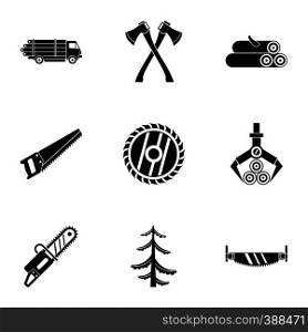 Cutting down trees icons set. Simple illustration of 9 cutting down trees vector icons for web. Cutting down trees icons set, simple style