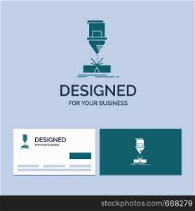 Cutting, engineering, fabrication, laser, steel Business Logo Glyph Icon Symbol for your business. Turquoise Business Cards with Brand logo template.. Vector EPS10 Abstract Template background