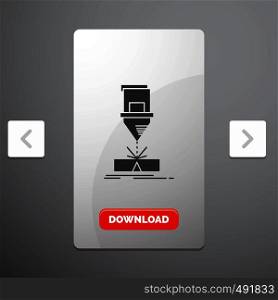 Cutting, engineering, fabrication, laser, steel Glyph Icon in Carousal Pagination Slider Design & Red Download Button. Vector EPS10 Abstract Template background