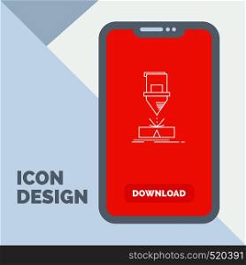 Cutting, engineering, fabrication, laser, steel Line Icon in Mobile for Download Page. Vector EPS10 Abstract Template background