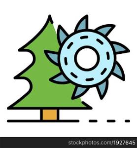 Cutting fir tree icon. Outline cutting fir tree vector icon color flat isolated. Cutting fir tree icon color outline vector