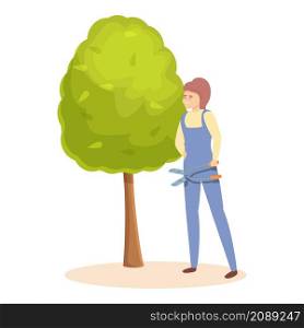 Cutting garden tree icon cartoon vector. Man hedge. People grass. Cutting garden tree icon cartoon vector. Man hedge