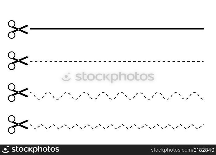 Cutting lines with scissors. Line art. Simple shape. Creative pattern. Curved dotted. Vector illustration. Stock image. EPS 10.. Cutting lines with scissors. Line art. Simple shape. Creative pattern. Curved dotted. Vector illustration. Stock image.