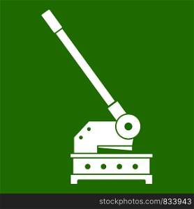 Cutting machine icon white isolated on green background. Vector illustration. Cutting machine icon green