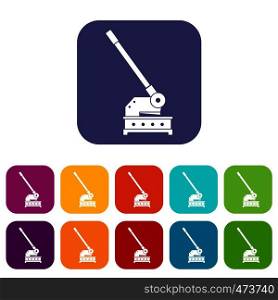 Cutting machine icons set vector illustration in flat style In colors red, blue, green and other. Cutting machine icons set flat
