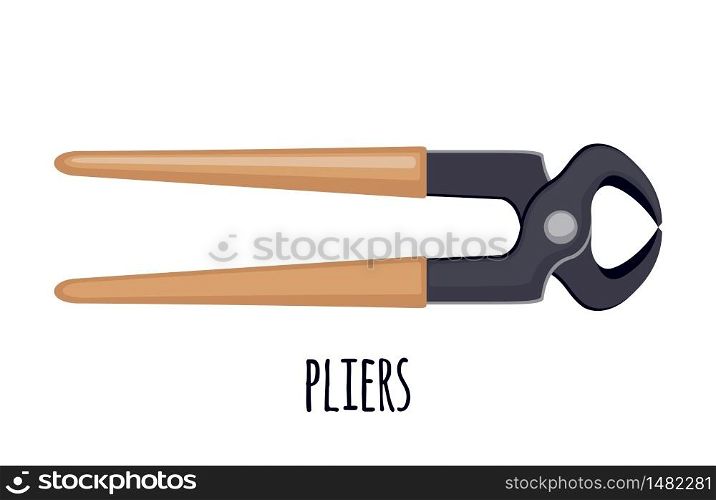 Cutting pliers icon in flat style isolated on white background. Carpenter tool. Vector illustration.. Vector cutting pliers icon in flat style isolated on white background.