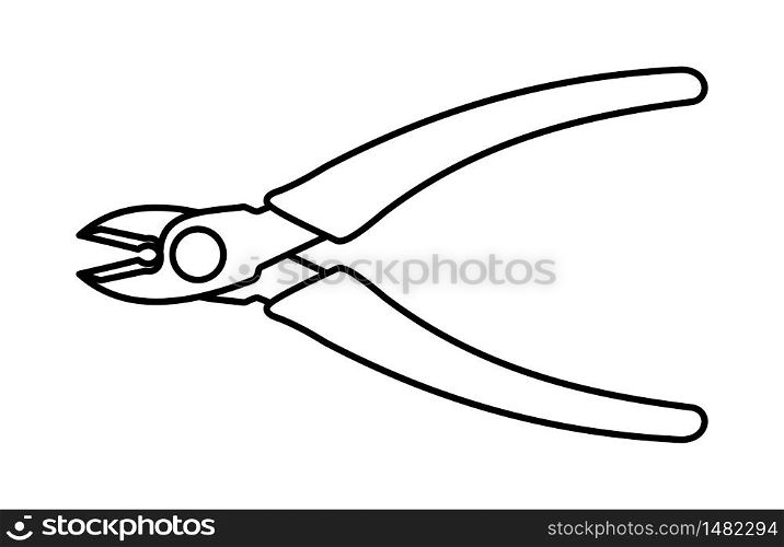 Cutting pliers icon in line art style isolated on white background. Carpenter tool. Vector illustration.. Vector cutting pliers icon in line art style isolated on white background.