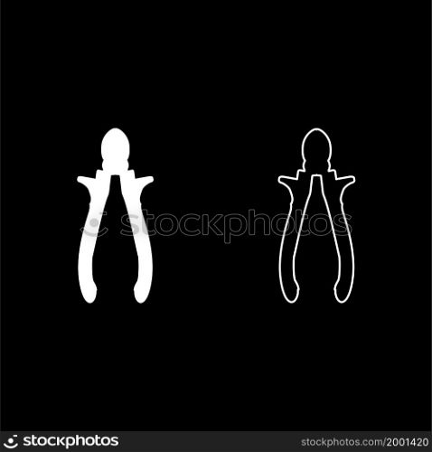 Cutting pliers side cutter hand tools for cutting wires icon white color vector illustration flat style simple image set. Cutting pliers side cutter hand tools for cutting wires icon white color vector illustration flat style image set