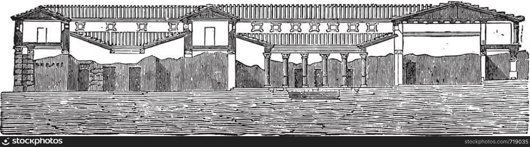Cutting the said house of Pansa at Pompeii, vintage engraved illustration. Industrial encyclopedia E.-O. Lami - 1875.