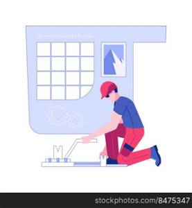 Cutting tiles isolated concept vector illustration. Professional repairman cuts tiles for floor installation, house building, residential construction, rough interior works vector concept.. Cutting tiles isolated concept vector illustration.