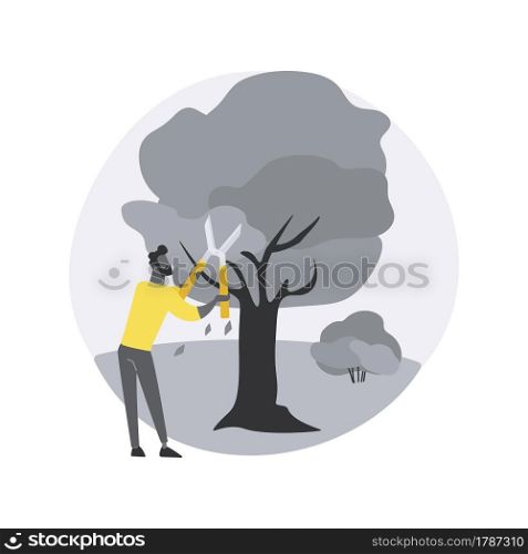 Cutting trees and shrubs abstract concept vector illustration. Gardening services, landscape maintenance, pruning, remove diseased, dead and broken branches, shape trees abstract metaphor.. Cutting trees and shrubs abstract concept vector illustration.