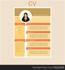CV for women.Personal Resume. Feminine resume with infographic design Vector illustration.