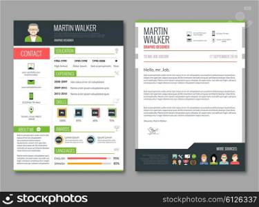 CV layout template. CV layout template with candidate education and job experience resume information vector illustration
