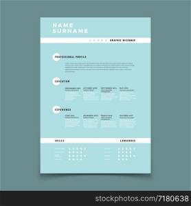 Cv resume. Employment application form with job description vector template. Mockup curriculum vitae, interview resume with qualification skill illustration. Cv resume. Employment application form with job description vector template