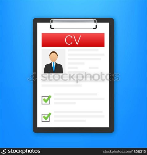 CV resume. Job interview concept. Writing a resume. Laptop with personal resume. Vector illustration. CV resume. Job interview concept. Writing a resume. Laptop with personal resume. Vector illustration.