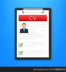 CV resume. Job interview concept. Writing a resume. Laptop with personal resume. Vector illustration. CV resume. Job interview concept. Writing a resume. Laptop with personal resume. Vector illustration.