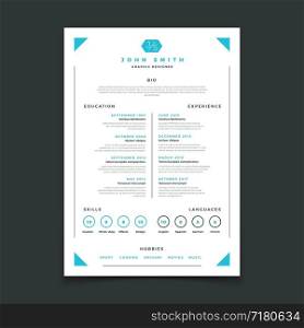 Cv template. Professional resume design with business details. Curriculum and best work resume vector mockup. Illustration of interview candidate, education skill and language, experience and hobby. Cv template. Professional resume design with business details. Curriculum and best work resume vector mockup