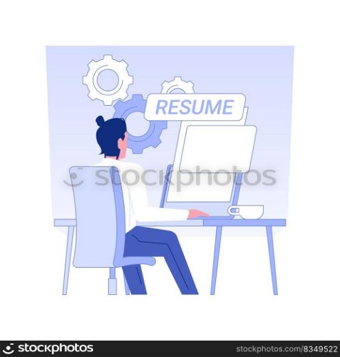 CV writing service isolated concept vector illustration. Man creates CV using laptop, HR management, human resources, recruiting industry, headhunting agency, staffing idea vector concept.. CV writing service isolated concept vector illustration.