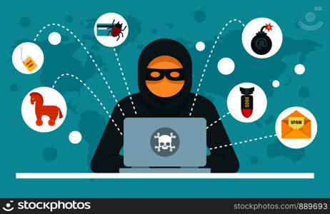 Cyber attack concept background. Flat illustration of cyber attack vector concept background for web design. Cyber attack concept background, flat style