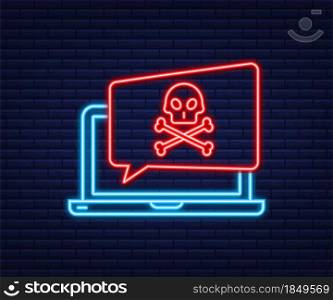 Cyber attack. Data Phishing with fishing hook, laptop, internet security. Neon icon. Vector stock illustration. Cyber attack. Data Phishing with fishing hook, laptop, internet security. Neon icon. Vector stock illustration.
