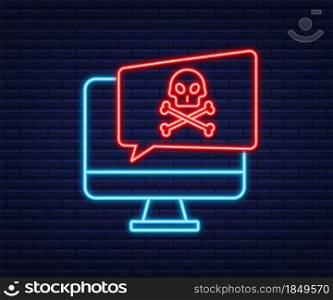 Cyber attack. Data Phishing with fishing hook, monitor, internet security. Neon icon. Vector stock illustration. Cyber attack. Data Phishing with fishing hook, monitor, internet security. Neon icon. Vector stock illustration.
