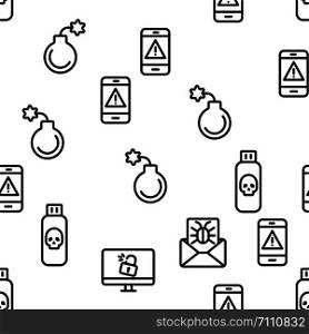 Cyber Attack Seamless Pattern Vector Contour Illustration. Cyber Attack Seamless Pattern Vector