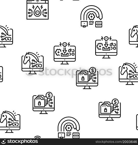 Cyber Crime Internet Business Vector Seamless Pattern Thin Line Illustration. Cyber Crime Internet Business Vector Seamless Pattern