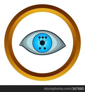 Cyber eye vector icon in golden circle, cartoon style isolated on white background. Cyber eye vector icon