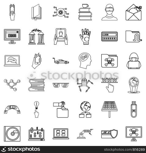 Cyber icons set. Outline style of 36 cyber vector icons for web isolated on white background. Cyber icons set, outline style