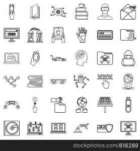 Cyber icons set. Outline style of 36 cyber vector icons for web isolated on white background. Cyber icons set, outline style