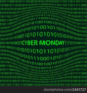 Cyber Monday background template green one zero light. Binary Computer