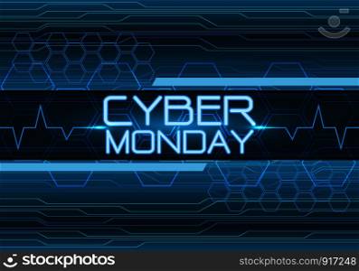 Cyber Monday blue digital design modern futuristic background vector illustration.
