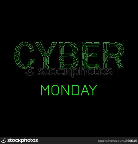 Cyber Monday. Concept discount day in online stores. Event name, illustration of a microcircuit.. Cyber Monday. Discount day in online stores. Event name, illustration of a microcircuit.